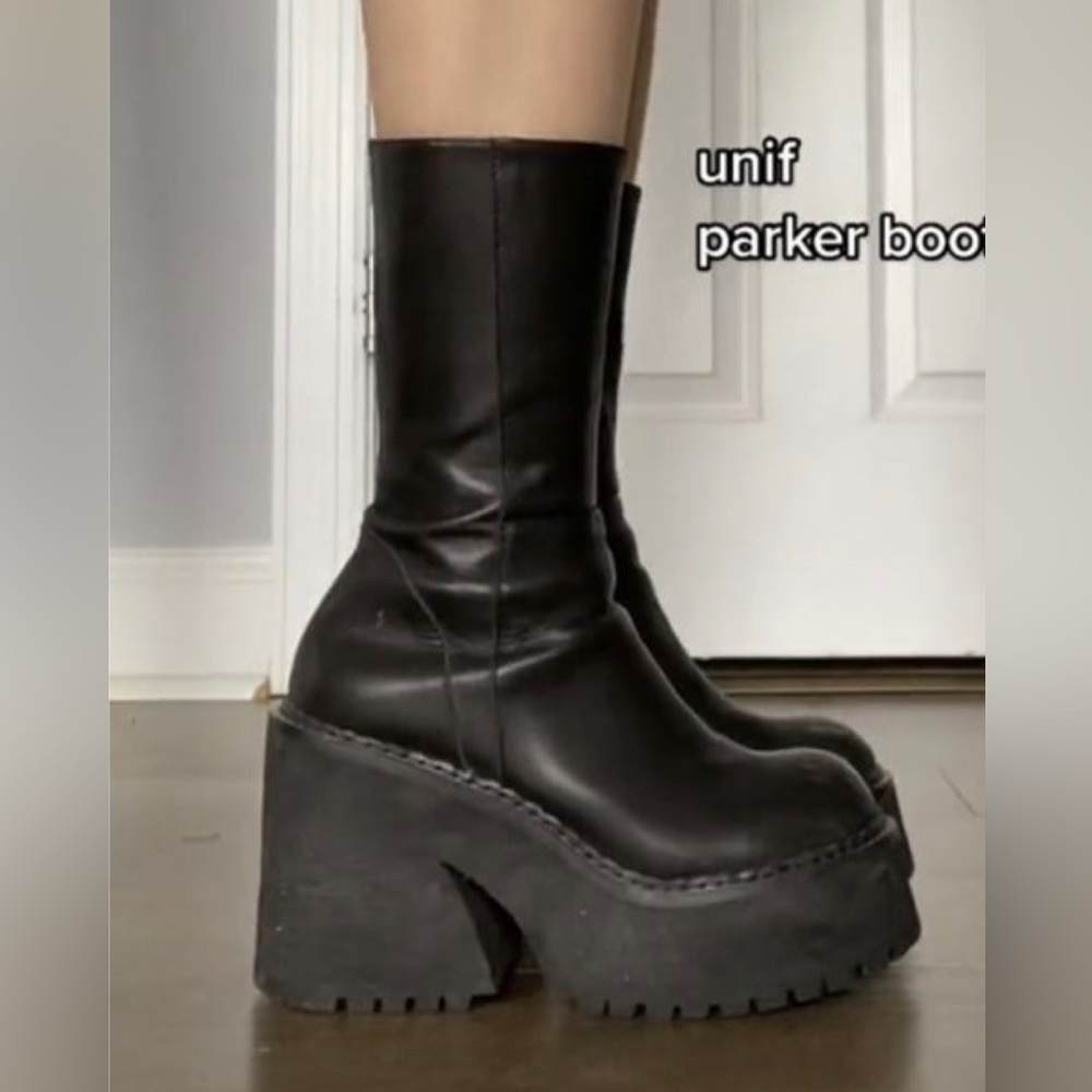 Lower East Side Chunky Platform Boots 9 Black Faux Leather Retro Ankle Boots - Picture 1 of 16